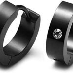 Crystal Diamond Studded Stainless Steel Black Hoops Earrings for Men & Women(Pack of 1)