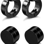 2Pairs Unisex Black Magnetic and Pressing Black Combo Earring