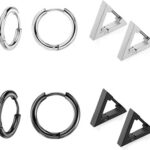 Hunky Dory Combo 5mm Classic Silver & Black Plain Earrings For Men Women(2Pairs)