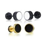 Hunky Dory Black | Gold  Earrings Round Stud For Men | Women (2 Pair)