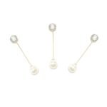 Hunky Dory Diamond Studded White Pearl Hijab Pins | Brooch | Blazer Lapel for Women | Men (Pack of 3)