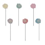 Hunky Dory Classy Glossy Multicolour Flower Brooch | Hijab Pins for Women (Pack of 6, White