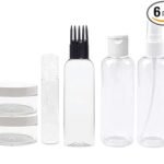 Hunky Dory 6pcs Combo Multipurpose Cosmetic Travel Kit Set, Refillable Spray Bottle, Flip-top Bottle, Hair Root Applicator Bottle, Roll-on Bottle,Mini Jars.