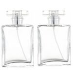 Hunky Dory 2pcs 50ml Empty Clear Glass Delicated Perfume Decant Spray Bottles with Black Metally Pump and Unique Cap For DIY Perfume, Essential Oils, Rose Water, Travel Use
