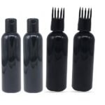 Hunky Dory 4pcs 100ml Combo Hair Root Applicator Bottles With Comb Cap & Flip Cap For Hair Oil, Shampoo Travel Size, Cosmetic Containers,Black Leak Proof Squeeze Bottles | Refillable,Reusable