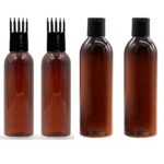 Hunky Dory 4pcs 100ml Combo Hair Root Applicator Bottles With Comb Cap & Flip Cap For Hair Oil, Shampoo Travel Size, Cosmetic Containers,Amber Leak Proof Squeeze Bottles | Refillable,Reusable