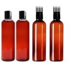 Hunky Dory 4pcs 200ml Combo Hair Root Applicator Bottles With Comb Cap & Flip Cap For Hair Oil, Shampoo Travel Size, Cosmetic Containers,Amber Leak Proof Squeeze Bottles | Refillable,Reusable