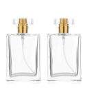 Hunky Dory 2pcs 30ml Empty Clear Glass Delicated Perfume Decant Spray Bottles with Metally Pump and Unique Cap For DIY Perfume, Essential Oils, Rose Water, Travel Use