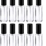 Hunky Dory 12pcs 8ml Sqaure Transparent Empty Glass Pen Spray Bottle Refillable With Black Pump And Black Cap Toner, Perfume, Attar, Lotion, Moisture,Bottles