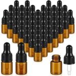 Hunky Dory 12pcs 1ml Mini Amber Glass Dropper Bottles Small Sample Vials for Traveling Essential, Oils,Cosmetic, Liquid, Perfume