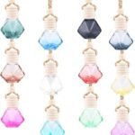 Hunky Dory 12pcs 10ml Multicolour Hanging Car Air Freshener Diffuser Bottles Empty Glass Perfume Bottle Pendant for Essential Oil Fragrance Aromatherapy Bottle Ornament