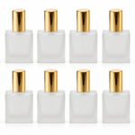 Hunky Dory 12pcs 10ml Square Frosted Glass Perfume Spray Bottles with Metallic Golden Metal Pump Refillable Empty Fragrance Atomizers with Cap for Perfume, Cologne, Essential Oils & Travel