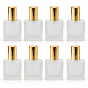 Hunky Dory 12pcs 10ml Square Frosted Glass Perfume Spray Bottles with Metallic Golden Metal Pump Refillable Empty Fragrance Atomizers with Cap for Perfume, Cologne, Essential Oils & Travel